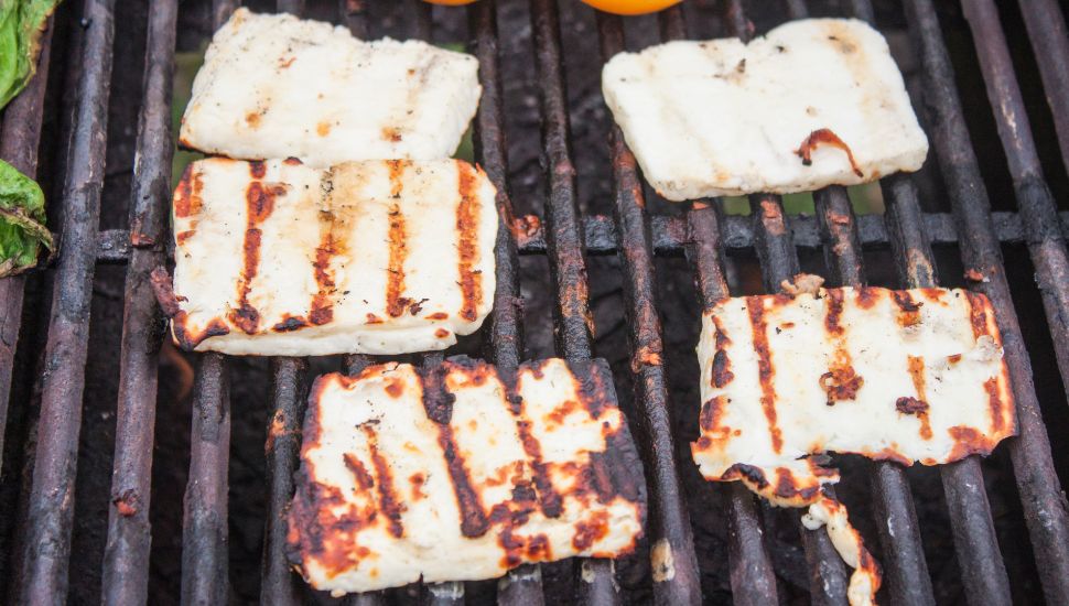 cooking Halloumi cheese on grill