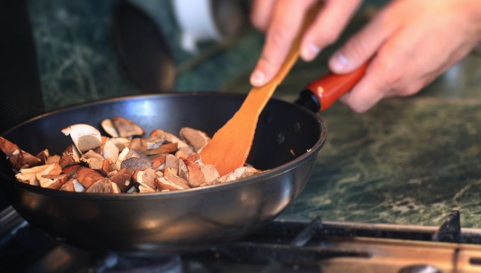 cooking Mushrooms in a pan