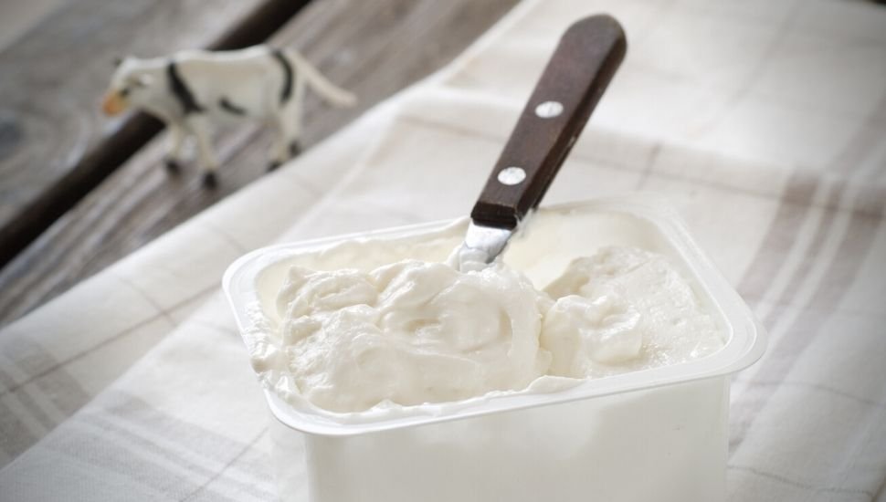 cream cheese in a plastic container