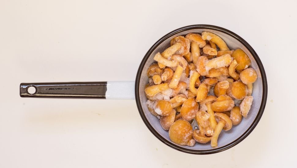 frozen Mushrooms inside a pan