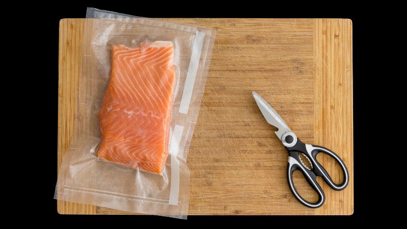 frozen salmon stored in airtight bag