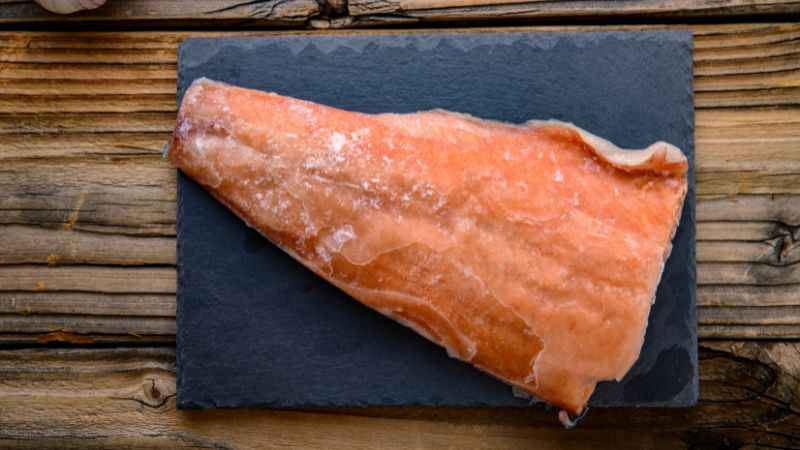 image of a completely frozen salmon