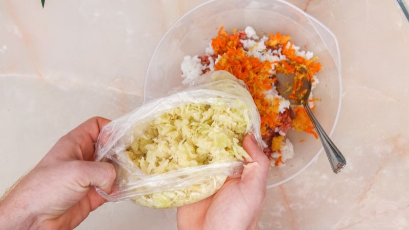 image of frozen cabbage in ziplock bag